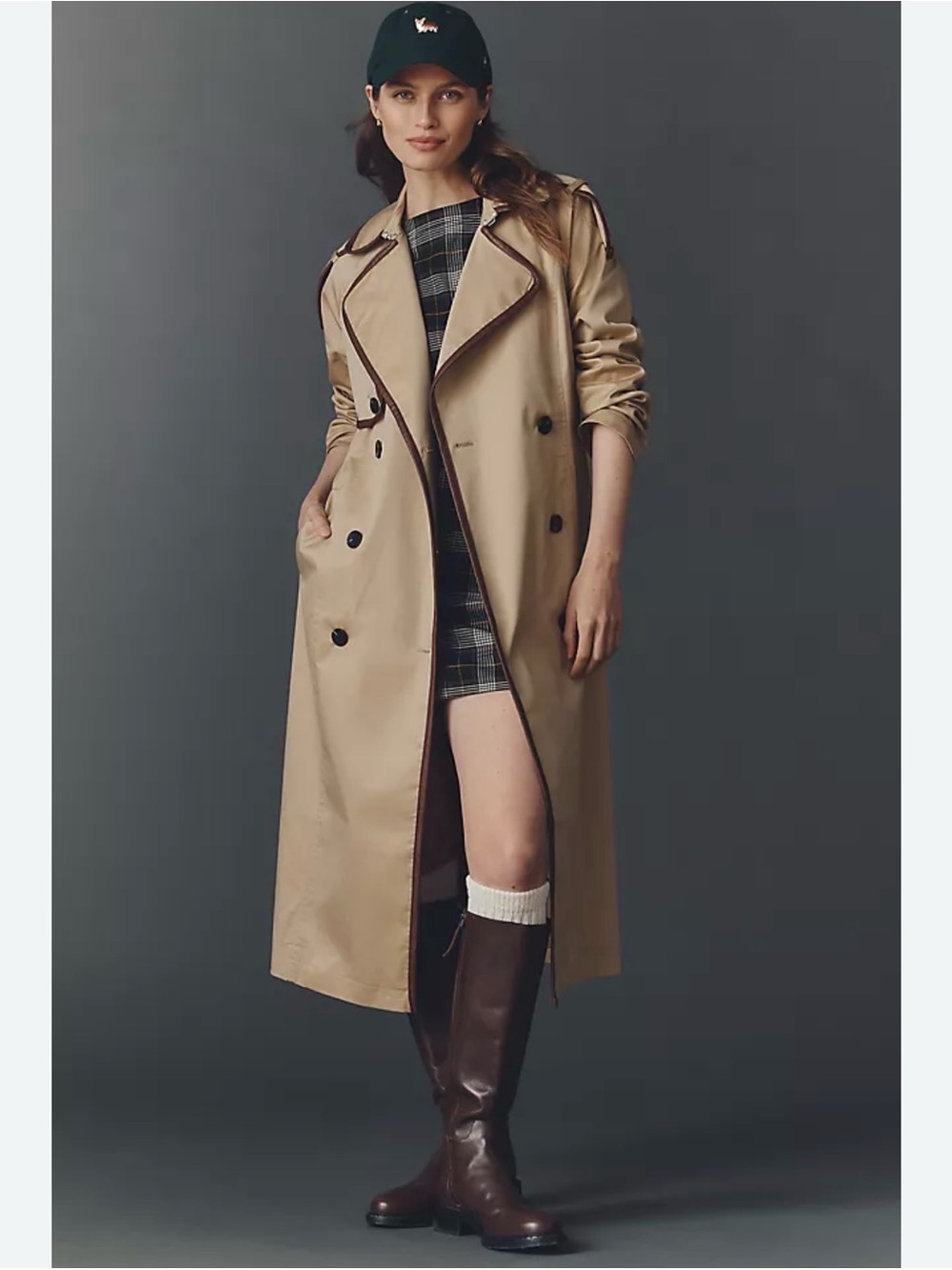 Avec Les Filles Faux Leather Piped Tan Lightweight Trench Jacket Large
